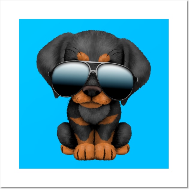 Cute Doberman Puppy Dog Wearing Sunglasses Wall Art by jeffbartels